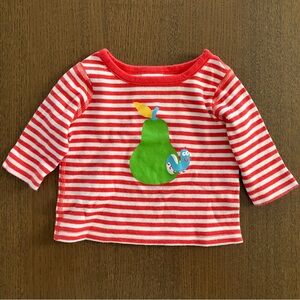 Hanna Andersson Red and White Striped Kids Tee with Pear Design